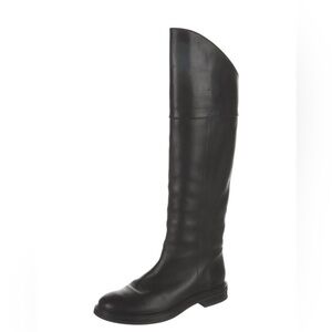 Casadei Black Leather Knee-High Riding Boots